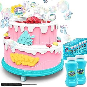 Bubble Machine for Kids, Automatic Bubble Blower Machine with Solutions, Fan Bubble Maker with Lights and Music Summer Toys Outdoor for Toddlers 3 4 5 6 7 8 + Years Boys Girls Birthday Gift