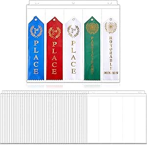 Henoyso Award Ribbon Organizer Holder Swimming Gymnastics Case Clear Blank Plastic Pages Sheets Storage Display Scrapbook Pockets for 3 Ring Binder Storage Prize Contest Competition(100 Pieces)