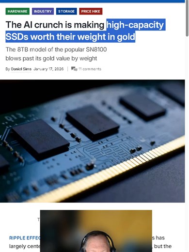 01-18-2026 #High #Capacity #SSDs are now #worth their #weight in #gold. #ComputerGarageLLC https://dejubi.com https://www.techspot.com/news/110961-ai-crunch-making-high-capacity-ssds-worth-their.html Music: Breaking Everything