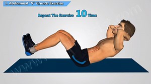 Abdominal "V" Crunch Exercise for Six Pack Abs: Lie on your back over the mattress. Fold and rest the hand over the front of the chest. Flex upper body and lower leg together. Hold the knee with hand and immediately let it go. Straighten the upper body and lower leg while using abdominal muscles. Repeat the exercise 10 times. Reverse Crunch Exercise for Six Pack Abs: Lie on your back. Hold the arm behind the head while legs laid flat on the ground. Bend the lower leg at knee and hip. Bring the k