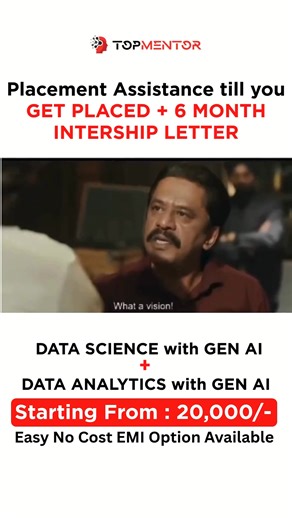 🚀 𝐋𝐞𝐯𝐞𝐥-𝐔𝐩 𝐘𝐨𝐮𝐫 𝐂𝐚𝐫𝐞𝐞𝐫 𝐰𝐢𝐭𝐡 𝐃𝐚𝐭𝐚 𝐀𝐧𝐚𝐥𝐲𝐭𝐢𝐜𝐬 & 𝐃𝐚𝐭𝐚 𝐒𝐜𝐢𝐞𝐧𝐜𝐞 𝐰𝐢𝐭𝐡 𝐆𝐞𝐧𝐀𝐈! Learn the skills that companies are now hiring for. 💸 𝟓𝟎% 𝐎𝐅𝐅 𝐨𝐧 𝐓𝐨𝐩𝐌𝐞𝐧𝐭𝐨𝐫’𝐬 𝐌𝐚𝐬𝐭𝐞𝐫𝐬 𝐏𝐫𝐨𝐠𝐫𝐚𝐦! ₹40k Value → Now just ₹20k GST 🔹 Flexible Live Classes 🔹 1:1 Doubt Clearing 🔹 No Cost EMI Option 🔹 Govt. & NASSCOM Certification 📈 Grow Faster in Your Career: ✔ ATS-Optimized Resume ✔ LinkedIn Profile Boost ✔ Unlimited Interview Support | 1200 