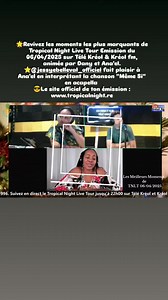 Revivez les moments les plus marquants de Tropical Night Live Tour Emission du 06/04/2025 sur Télé Kréol & Kréol fm, animée par Dany et Ana'el. ⭐️Jessye Belleval fait plaisir à Ana'el en interprétant la chanson "Même Si" en acapella Le site officiel de ton émission : www.tropicalnight.re #emission #tv #acapella #JessyeBelleval #memesi #coeur #Magnifique #chanson #reunionisland | Télé Kréol & Kréol fm | Facebook