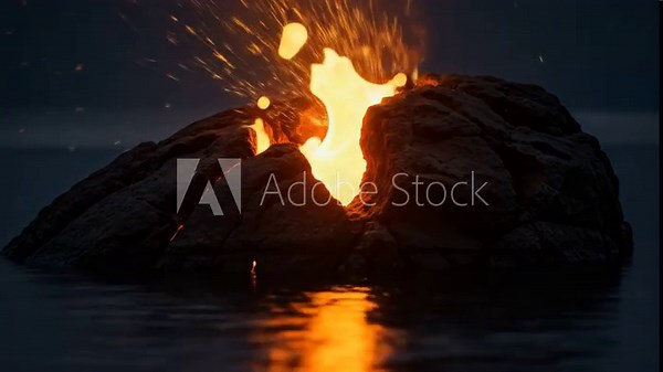 Dramatic Volcanic Eruption Ignites the Night Sea with Explosive Fire and Sparks