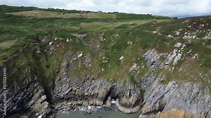 Coastal drone video of a part of Howth Head, a peninsula located northeast of the city of Dublin, Ireland.