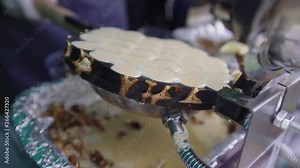 Pour Dough Waffle Maker Machine Sweet Baked Snack. Hong Kong Traditional Bubble Dessert Preparation. Fast Pastry Cookery Process Concept Illustrative