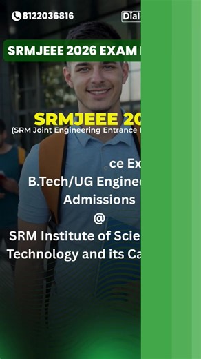 🎓 SRMJEEE 2026 Complete Details 🎯 Planning to join SRM Institute of Science and Technology? This video covers SRMJEEE 2026 Eligibility Criteria, Application Fee, Exam Pattern, and Important Highlights in a simple and clear way. 📌 What you’ll learn in this video: ✅ SRMJEEE 2026 Eligibility Criteria ✅ Application Form & Application Fee ✅ Exam Pattern & Marking Scheme ✅ Subjects, Questions & Duration ✅ Important Tips for Aspirants 📝 SRMJEEE 2026 Exam Pattern Overview: • Mode: Online (Remote Pro
