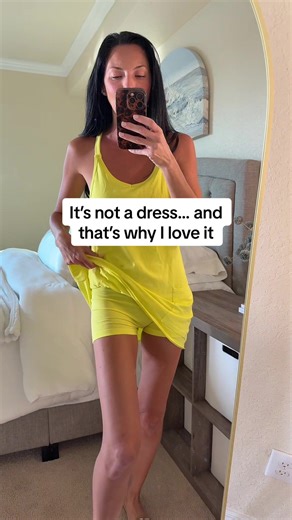 This viral romper dress is back and I finally tried the yellow 💛 It looks like a flowy mini dress but has built-in shorts, a flattering V-neck, racerback, and layered design with side coverage. Such an easy spring and summer outfit — especially if you’re grabbing colors before sizes sell out. #romper #dress #summeroutfits #momfashion #tiktokmademebuyit