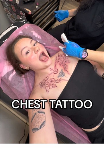 Stunning Floral Chest Tattoo by Neringa