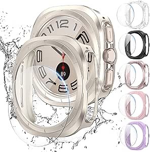 6+6 Pack Galaxy Watch 7 Ultra 47mm Screen Protector-JZK Protective case+Tempered Glass Screen Protector Full Coverage Hard PC Protective Cover HD Thin Cover for Samsung Galaxy Watch 7 Ultra 47mm Women