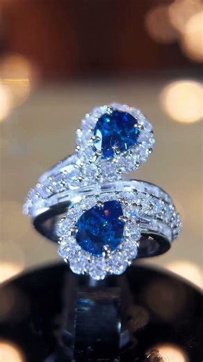 Isabell Blue and White Pear Cut Ring in 925 Silver With High Quality Simulated Diamonds