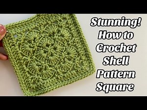 CROCHET PATTERN - SHELL STITCH GRANNY SQUARE - Easy Step by step Tutorial US Terms