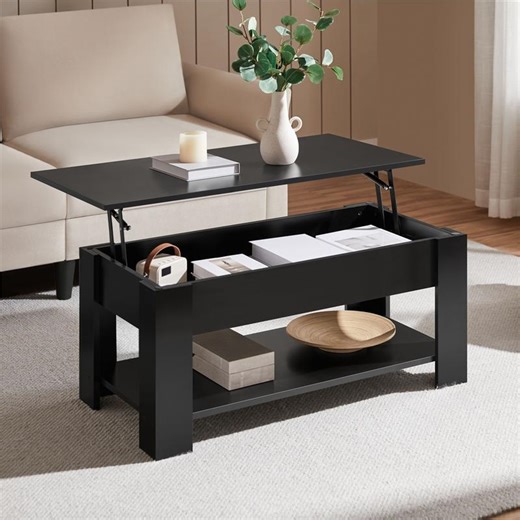 Yaheetech Rustic Lift Top Coffee Table with Hidden Compartment & Open Shelf for Small Apartment/Living Room/Office