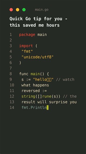 How I reverse strings in Go with ONE LINE 😲 🚀 #viral #shorts #coding