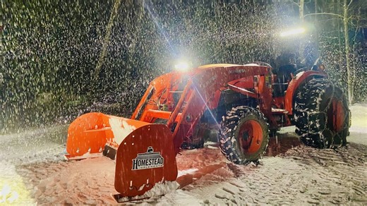 Night Snow Plowing with Kubota Tractor & Lights