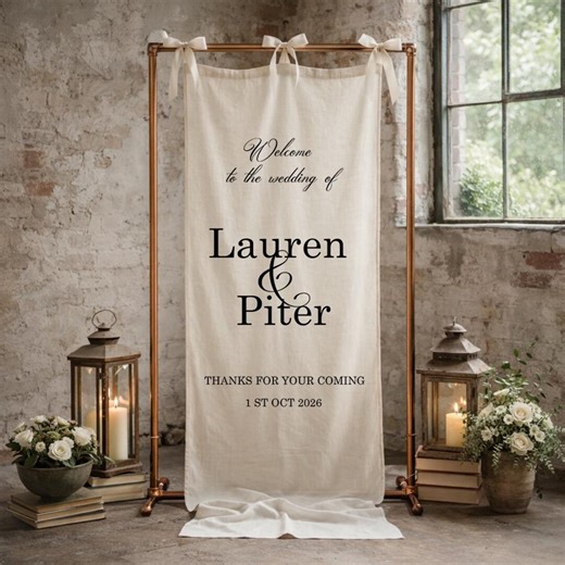 Wedding Welcome Sign Tapestry, Custom Names Fabric Banner, Elegant Greenery Outdoor Wedding Decor, Reception Entrance Sign - Etsy