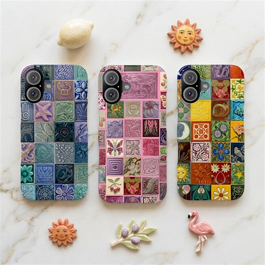 Funky Tile Aesthetics Phone Case: Retro Azulejo Tiles Cover, iPhone 17 & Samsung - Etsy