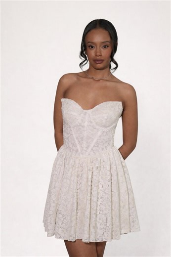 Strapless Lace Mini Wedding Dress, Corset Bodice Bridal Reception Gown - Etsy