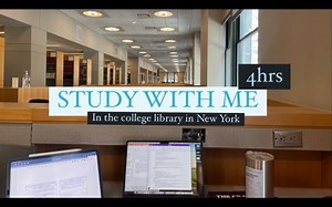 【Jenny M】STUDY WITH ME｜和我学习4h｜在纽约的大学生｜留学生｜图书馆学习｜背景噪音｜no music