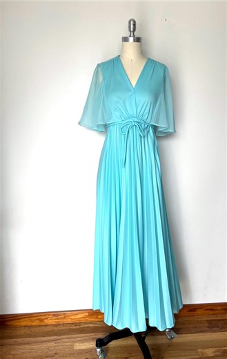 70s Light Blue Prom Dress With Flutter Sleeves and an Empire Waist - Etsy