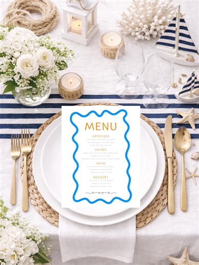 Nautical Summer Menu Template | Canva Dinner Party (digital Download) - Etsy