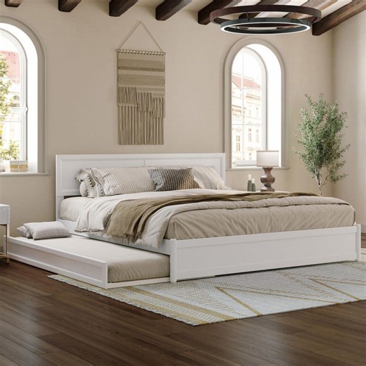 Reviews for AFI Lylah White Wood Frame King Platform Bed with Panel Footboard and Twin XL Trundle | Pg 1 - The Home Depot