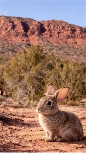 Noodle paused on a quiet trail in the southern Utah desert, surrounded by red rocks and warm sunshine. Even the smallest explorers can find big adventures in the wild. #WorldOfCuteThings #Bunny #Cute #CuteAnimals #desertmoments