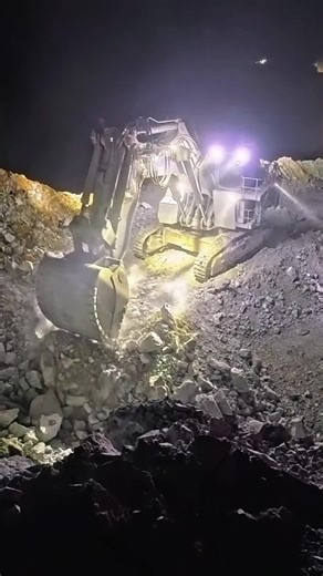 Liebherr R 9300 in Night Shift Dump Truck Operations