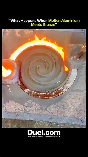 SCIENCE - EXPLAINED on Instagram: "When molten aluminium meets bronze, the reaction is far from ordinary. 🔥⚗️ Because aluminium has a lower melting point, it flows across the bronze surface and triggers rapid heat exchange, gas release, and instant solidification patterns. The result? Wild textures, unexpected color shifts, and a metallic fusion that looks almost alive. It’s chemistry + metallurgy + pure visual chaos—exactly the kind of science that feels unreal until you see it. #Sciencephobic