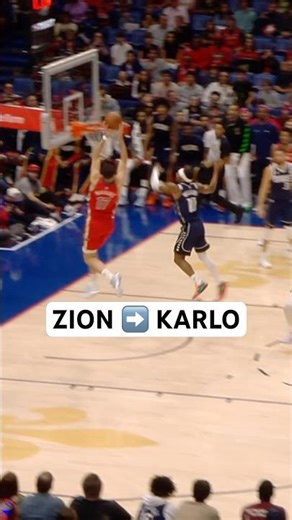 Zion with a crazy half court alley-oop pass to Karlo