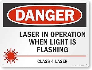 SmartSign Aluminum Sign, Legend "Danger: Laser in Operation When Light is Flashing", 18" high x 24" wide, Black/Red on White