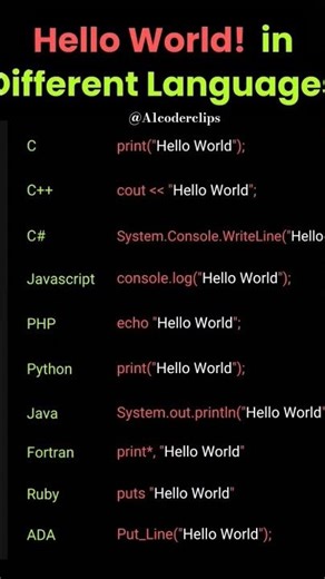Hello world in different languages Save It!!‪@A1coderclips‬