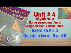 kpk board 9 class math unit 4 algebraic expressions and formulas exercise 4.3 question no 4 , 5 , 6