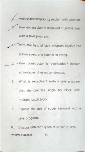 BCA QUESTION PAPER PROGRAMMING IN JAVA #studentlife #shorts #ytshorts #bcastudents #bcasyllabus
