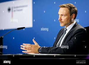 Berlin, Deutschland. 07th Feb, 2022. Christian Lindner (FDP), Federal Minister of Finance, recorded during a video conference with Chrystia Freeland, Canada's Minister of Finance (not in the picture). Berlin, February 7th, 2022. Credit: dpa/Alamy Live News Stock Photo - Alamy