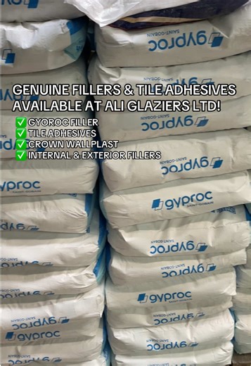 Original fillers and tile adhesives available in retail & wholesale in Nairobi, Kenya! ✅ Gyproc fillers, Internal & External Fillers, Tile Adhesives, Crown Wallplast, Dura Coat Skim Coat and much more! #AliGlaziersLtd #Kenya #Fillers #TileAdhesive #GyprocFiller