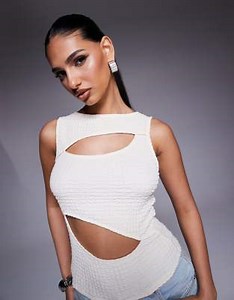 ASOS DESIGN cut away slash neck textured tank top in ecru | ASOS