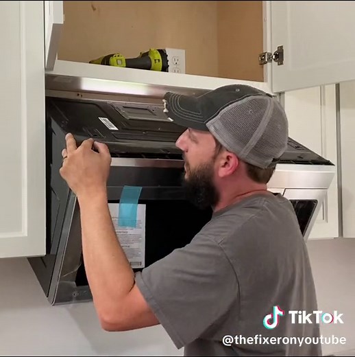 Microwave with Wall Vent Install. Full video on my YT channel! #diy #construction #kitchen #microwave #youtube #youtuber #thefixer