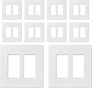 ELEGRP 2-Gang Screwless Decorative Wall Plates, Mid-Size Cover Plates, Unbreakable Thermoplastic Faceplate Cover for Decorator Receptacle Outlet Switch, UL Listed (10 Pack, Matte White)