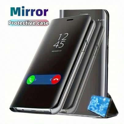 Hadaasi 1pc Black Smart Mirror Kickstand Faux Leather Flip Protective Phone Case Compatible With Samsung Galaxy S26 Ultra/S26 Plus/S26/S25 Ultra, S25 Plus, S25, S25 Edge, S25 FE, S24 Ultra, S24 Plus, S24 FE, S24, S23 Ultra, S23 Plus, S23 FE, A57/A56/A36/A26/A17/A07/A55/A35/A25/A15 And Honor 400/400 Pro/400 Lite And Apple 17e/17 Pro/17 Pro Max/Air/17/16e/15 Plus And | SHEIN