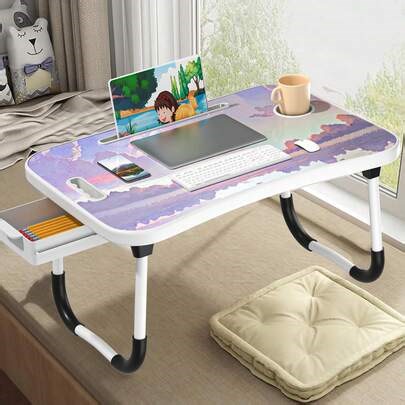 Haboqo Lap Desk With Tablet Slot, Laptop Bed Desk Tray Bed Table, Foldable Laptop Table With Storage Drawer,Portable Bed Desk For Laptop, Computer Tray With Cup Holder Notebook Stand Reading Holder For Couch Floor | SHEIN
