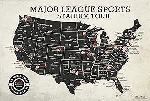 Football & Baseball Stadium Map Poster - Vintage Edition (24Wx16H inches)