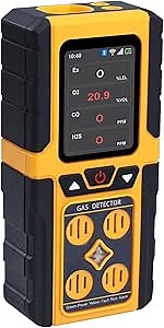 4 Gas Monitor Multi Gas Detector Data Logger, Automatic 180° Screen Flip Gas Detector H2S O2 CO and Ex 4 Gas Monitor Meter with Multiple Alarm Modes, IP68 Rating, Gas Clip Rechargeable Gas Sniffer