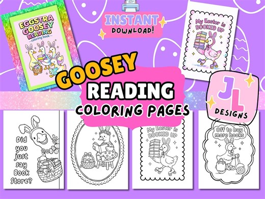 Goose Reading Coloring Pages – Cute Easter Book Lover Instant Download PDF Coloring Pages - Etsy