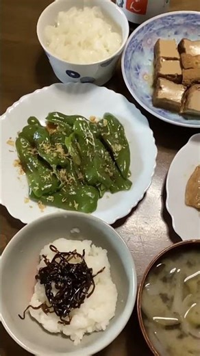 豚肉の生姜焼き、生揚げの煮物、蒸しピーマン🫑、玉葱と茄子の味噌汁