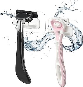 Hook LAB Strong Adhesive Shower Razor Holder, 2-Pack Waterproof Wall Hooks for Bathroom, Reusable & Removable No-Drill Hook for Razors, Towels & Accessories – Works on Tile, Glass & Metal - White