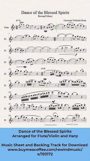 Gluck Dance of the Blessed Spirits (Flute/Violin & Harp) Backing Track and Sheet Music available