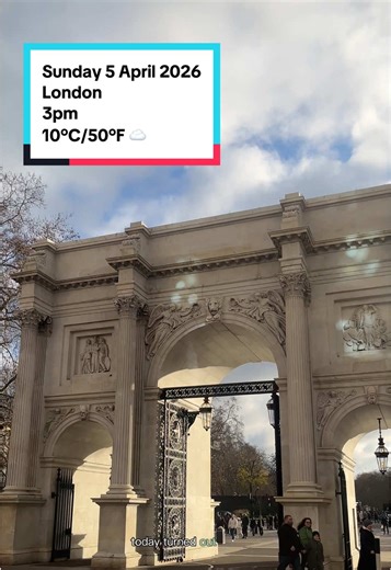 ☁️ Sunday 5th April A mostly cloudy day across London 🌫️ It’s felt quite cool throughout, with temperatures around 10°C/50°F (feels like 6°C/43°F) ❄️ A few brighter moments earlier on ☀️ but overall a fairly grey and breezy end to the weekend 🌬️ ☀️ Tomorrow – Monday 6th April A big improvement 🌼 Lots of sunshine on the way with highs around 15°C/59°F ☀️ Feeling much milder and more pleasant - a proper spring day 🌿 📆 The week ahead A very warm and sunny week ahead ☀️ Temperatures climbing in