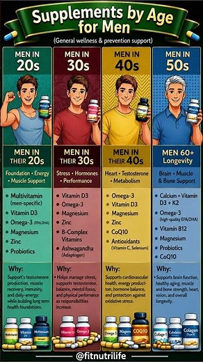 Best Supplements for Men by Age (20s, 30s, 40s, 50+) | Stay Healthy at Every Age! 💪