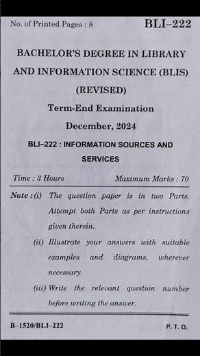 Bli 222 Dec 2024 latest Question Paper #shorts #ignou #exam #libraryscience