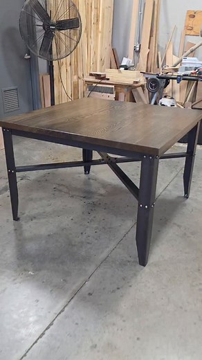 Machinist Dining Table with a solid oak top, proudly made in the USA 🇺🇸 #diningtable #metalandwood | Modern Industrial Furniture